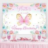 Rosa Und Blau Blumen Schmetterling Thema Geburtstag Hintergrund